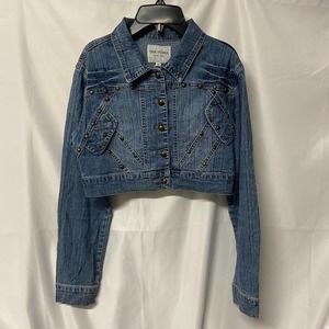 True People Jacket Denim Crop Short Brass Buttons Rivets Stud Size S